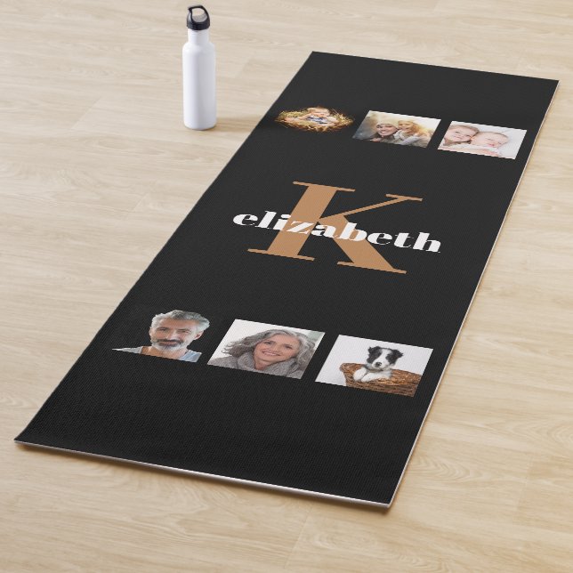 Tapis De Yoga Collage photo initiale monogramme or noir nom (En situation)