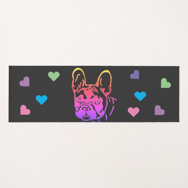 Tapis De Yoga Collier coeur bouledogue français Bulldog français (Devant (Horizontal))