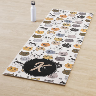 Tapis De Yoga Coloré Cute Funny Chats & Paw Motif Monogramme