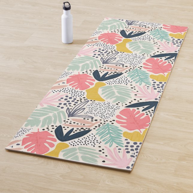 Tapis De Yoga Coloré Fun Tropical Collage Motif (En situation)