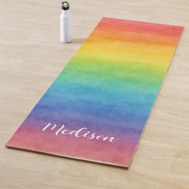 Tapis De Yoga Colorful Watercolor Rainbow  (En situation)