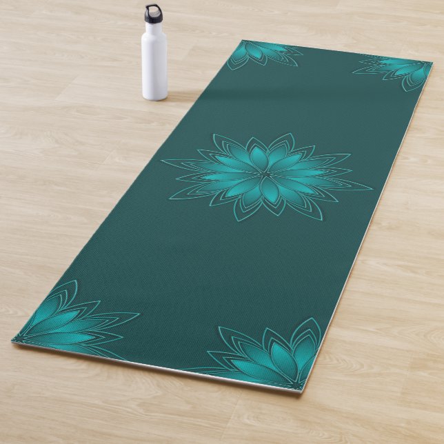 Tapis De Yoga Conception de mandala à feuilles sarcelles sur fon (En situation)