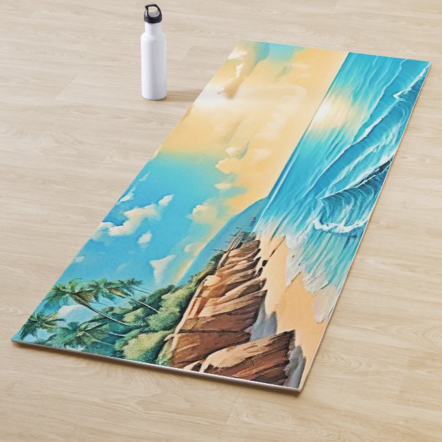 Tapis De Yoga Conception des vagues de plage éclairées (En situation)