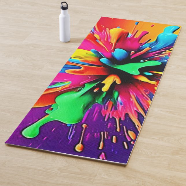 Tapis De Yoga Conception d'explosion de peinture vibrante (En situation)