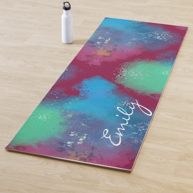 Tapis De Yoga Cool Tones Abstract Oil Paint Gradient Leggings (En situation)