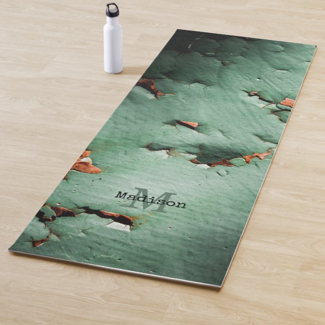 Tapis De Yoga Cool turquoise brun rouille Monogramme (En situation)