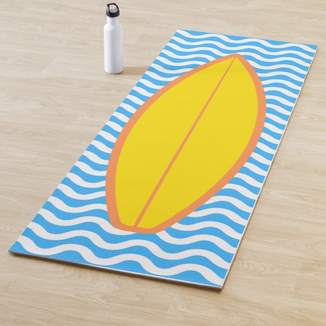 Tapis De Yoga Cool Vagues Bleues Jaunes Surf Yoga Mat (En situation)