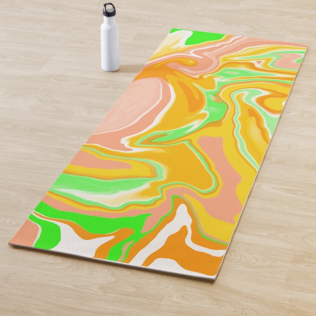 Tapis De Yoga Corail couleur Sherbert, Marbre vert citron (En situation)