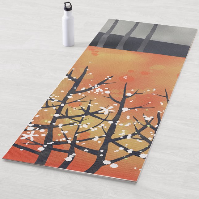 Tapis De Yoga Corail floral Orange Abstrait (Blackthorn abstract burnt orange art yoga mat)