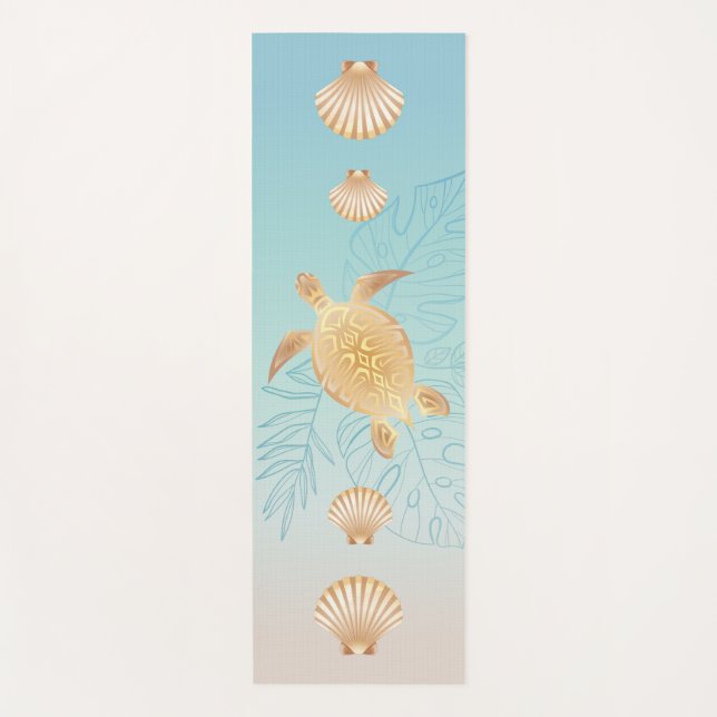 Tapis De Yoga Côte Feuille tropicale de la tortue de mer d'or (Devant)