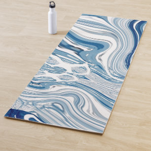Tapis De Yoga côte plage nautique vagues aquarelle bleu tourbill