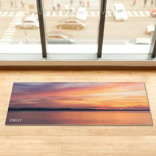 Tapis De Yoga Coucher de soleil d'été orange au bord d'un lac av