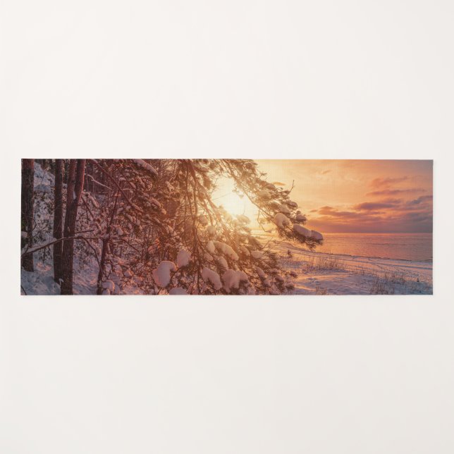 Tapis De Yoga Coucher de soleil sur la mer et le pin (Devant (Horizontal))