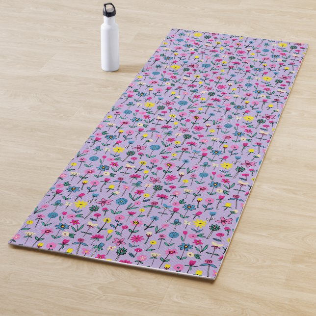 Tapis De Yoga Couleur Lilac Enfants motif floral (En situation)