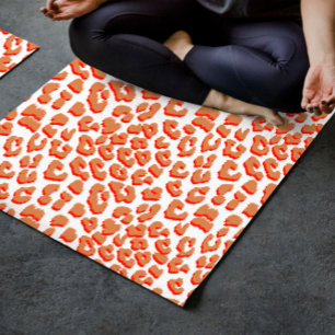 Tapis De Yoga Couleur orange et Empreinte de léopard blanc