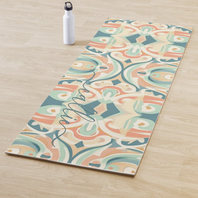 Tapis De Yoga Couleurs douces modernes de plage Monogramme mosaï (En situation)