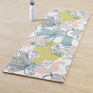 Tapis De Yoga Couleurs pastel Palm feuilles et formes organiques