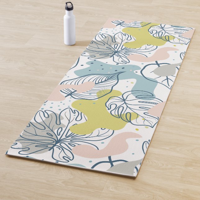 Tapis De Yoga Couleurs pastel Palm feuilles et formes organiques (En situation)