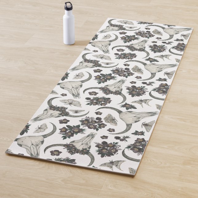 Tapis De Yoga Crâne animal gothique avec fleurs Motif (En situation)