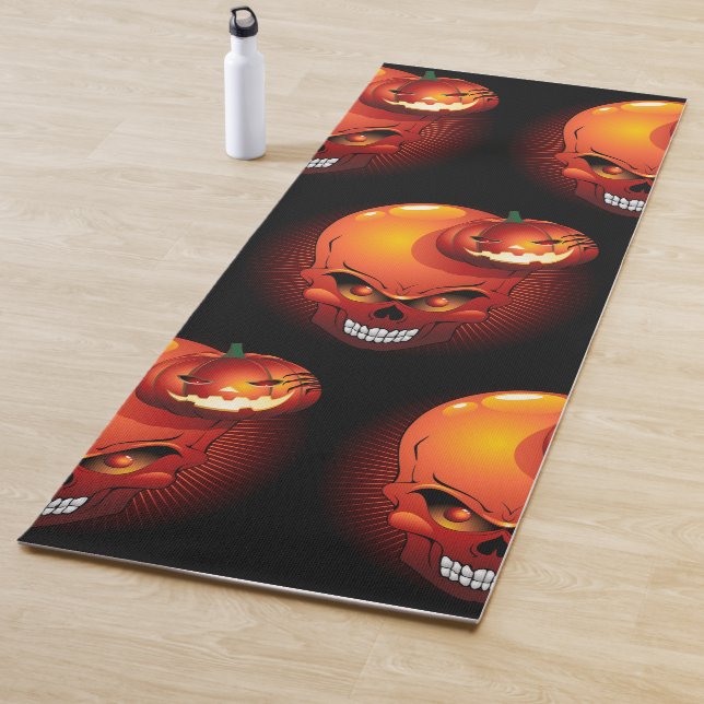 Tapis De Yoga Crâne d'Halloween et Citrouille (En situation)