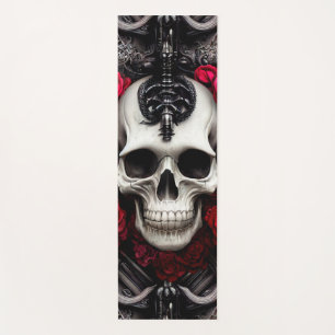 Tapis De Yoga Crâne foncé et gothique et Rose