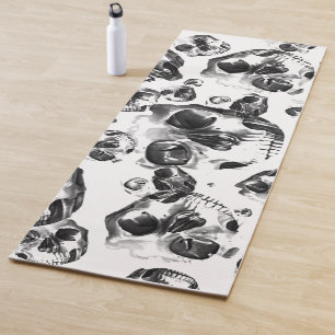 Tapis De Yoga Crânes Noir & Blanc Motif d'Art de Crâne de Squele