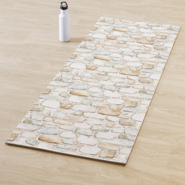 Tapis De Yoga Cream White Grey Faux Stones Roses (En situation)