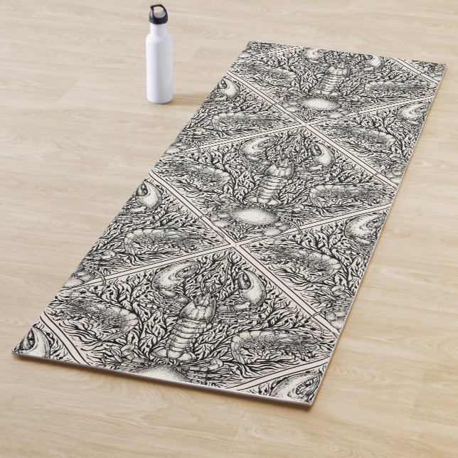 Tapis De Yoga Crustacéen en noir et blanc naturel (En situation)