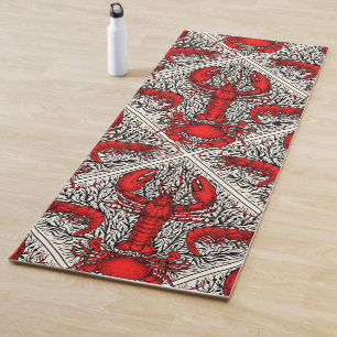 Tapis De Yoga Crustacés en rouge, noir et ivoire