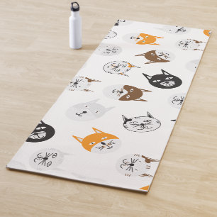 Tapis De Yoga Cuisine Motif de chats - orange, noir, Brown et bl