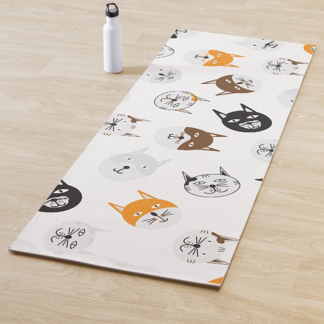 Tapis De Yoga Cuisine Motif de chats - orange, noir, Brown et bl (En situation)