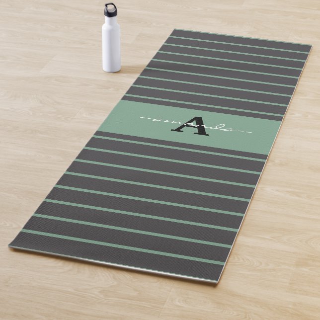 Tapis De Yoga Custom elegant stripes black green practising (En situation)