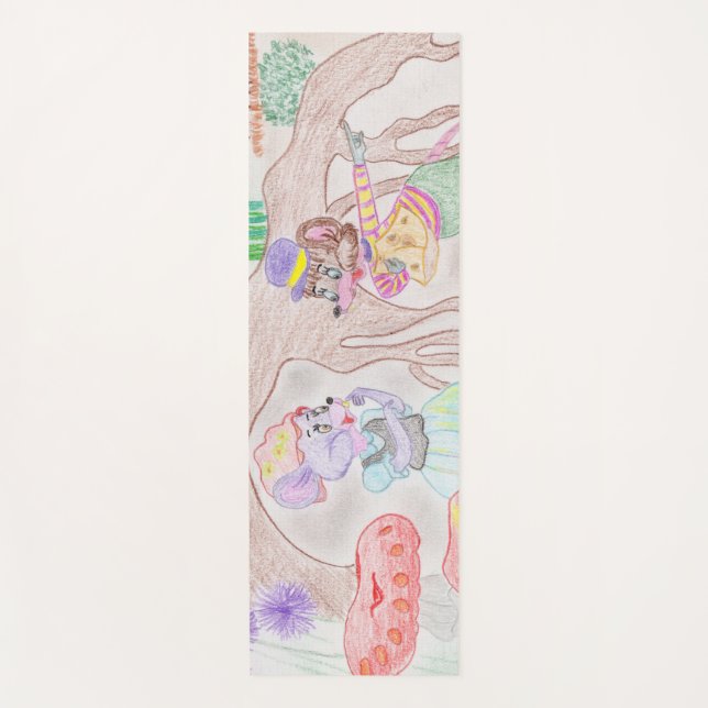 Tapis De Yoga Custom Kids Artwork, deux mignonnes souris, fleurs (Devant)