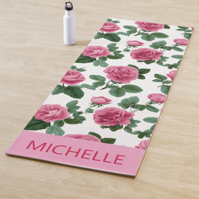 Tapis De Yoga Custom Pink Rose Floral Pattern (En situation)