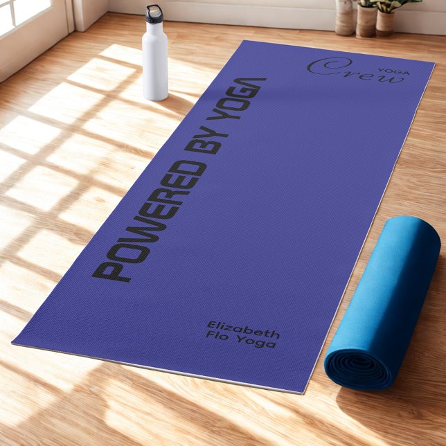 Tapis De Yoga Custom Print Yoga Crew Deep Blue (Deep blue yoga mat on studio floor.)