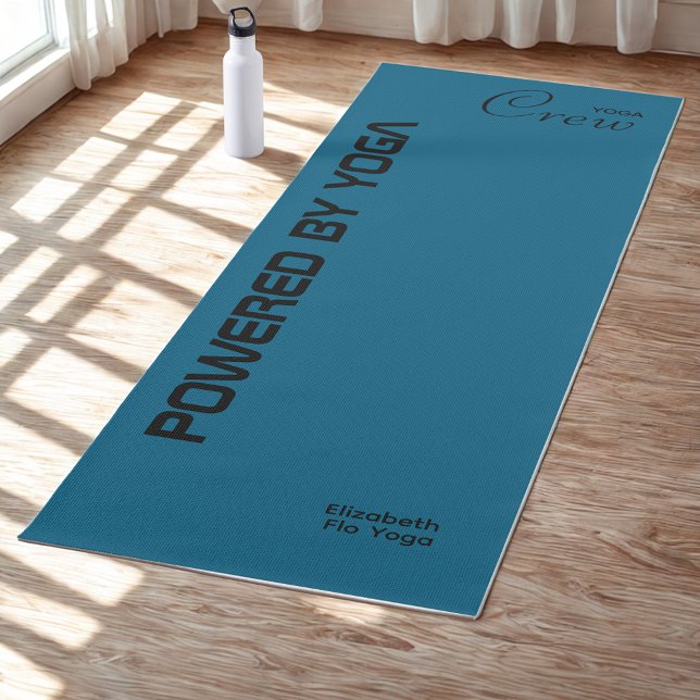 Tapis De Yoga Custom Print Yoga Crew Ocean Blue (Ocean blue yoga mat on a studio floor.)