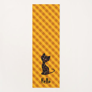 Tapis De Yoga Cute chat chaton noir personnalisé à damiers plaid