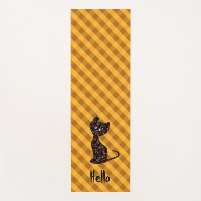 Tapis De Yoga Cute chat chaton noir personnalisé à damiers plaid (Devant)