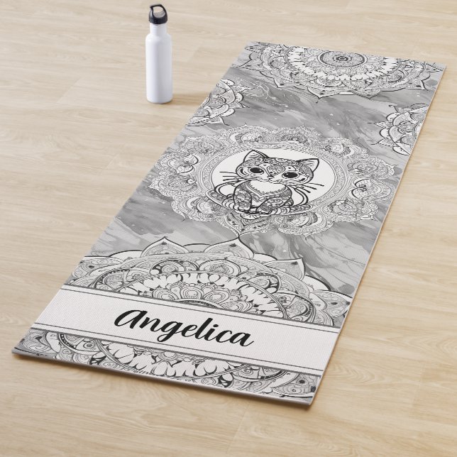 Tapis De Yoga Cute chat Yoga Mat Indien Mandala Art (En situation)