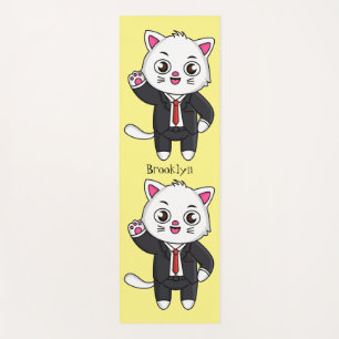 Tapis De Yoga Cute chaton chat en costume d'affaires dessin anim