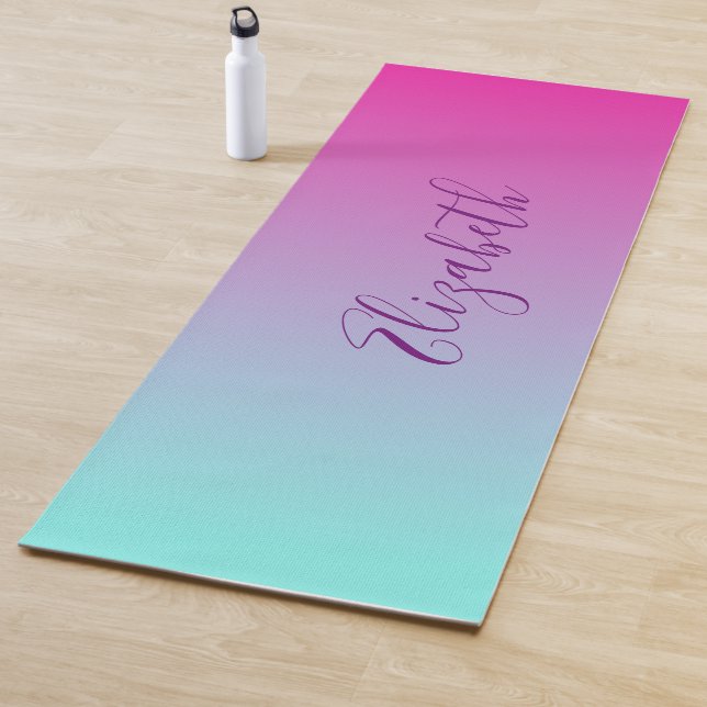 Tapis De Yoga Cute et confortable Fuchsia et Blue Ombre (En situation)
