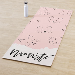 Tapis De Yoga Cute Girl Black Kitty Chat visage rose Motif