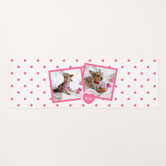 Tapis De Yoga Cute Girly Rose & Blanc Coeurs Poignés Avec Photos (Devant (Horizontal))