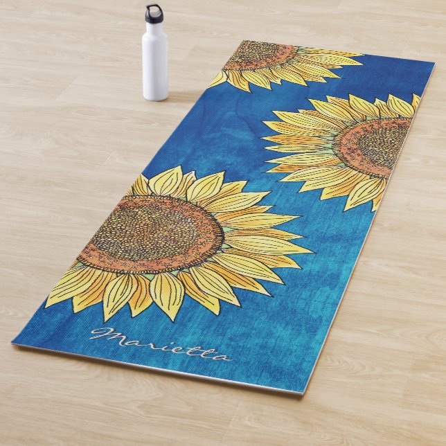 Tapis De Yoga Cute Girly Rustique Boho Sunflower Art Personnalis (En situation)