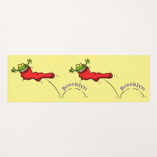 Tapis De Yoga Cute grenouille dans une chaussette rouge saut de  (Devant (Horizontal))