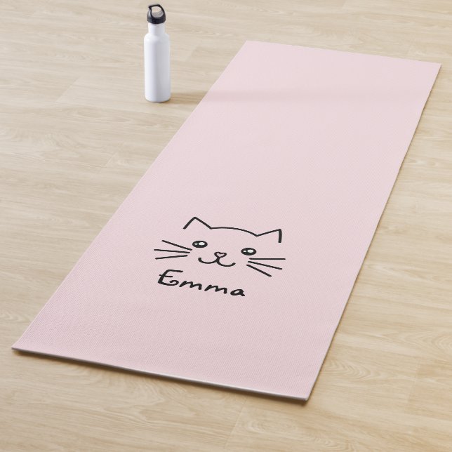 Tapis De Yoga Cute Kawaii Kitten Visage de chat avec nez de coeu (En situation)