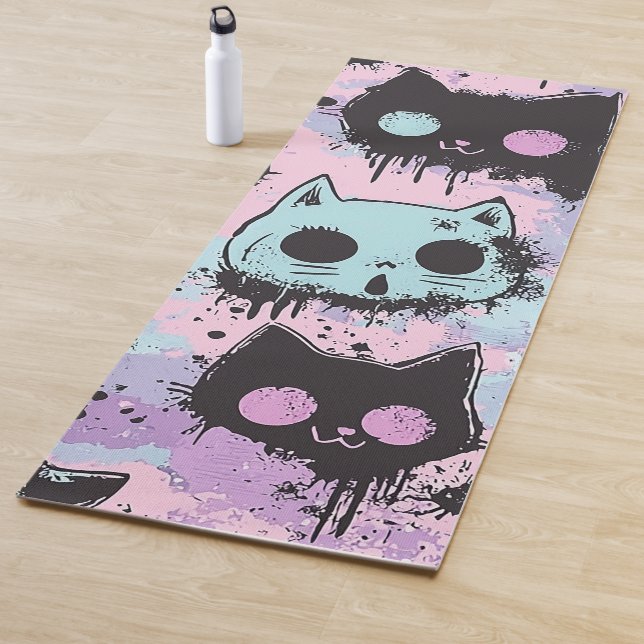 Tapis De Yoga Cute Kawaii Pastel Goth Chat Déplaisant (En situation)