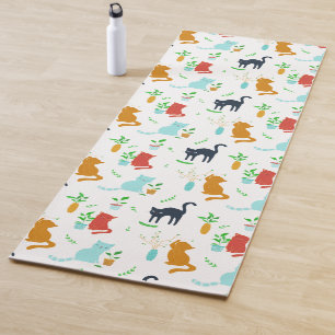 Tapis De Yoga Cute Kitten Greenery Adventure