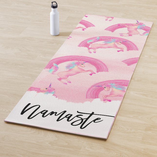 Tapis De Yoga Cute Mythique Rose Unicorne Aquarelle arc-en-ciel (En situation)