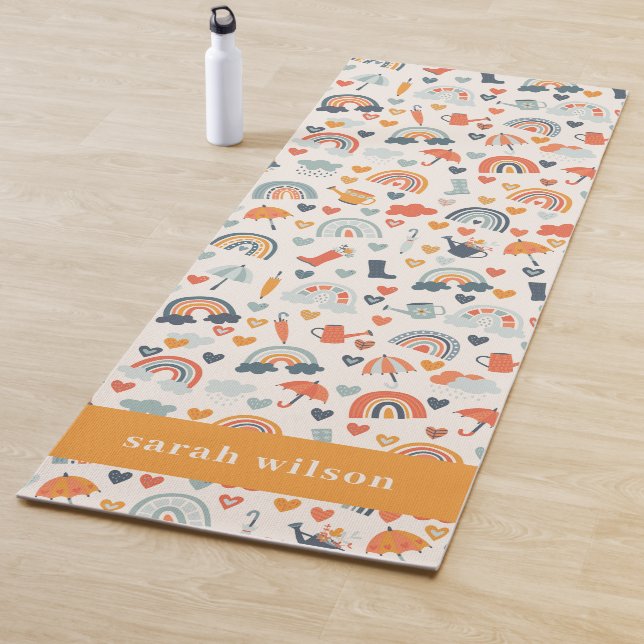 Tapis De Yoga Cute Orange Blue Spring Rainbow Clouds Motif (En situation)